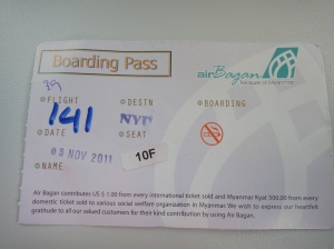 My hand-written, stamped boarding pass... with my name nowhere to be found on it.