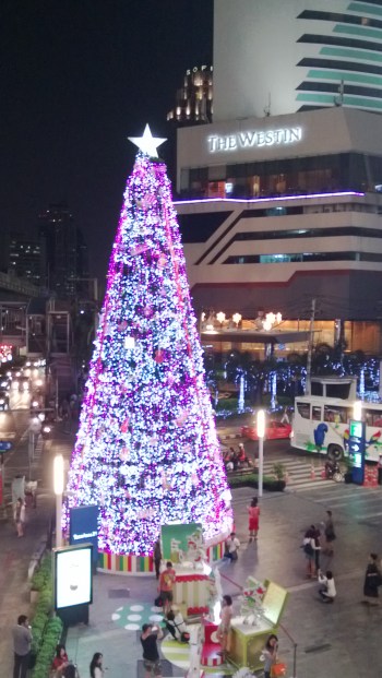 Large Christmas tree display outside Terminal 21 mall