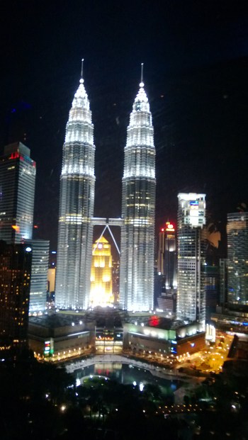 View of the Petronas Towers at night.