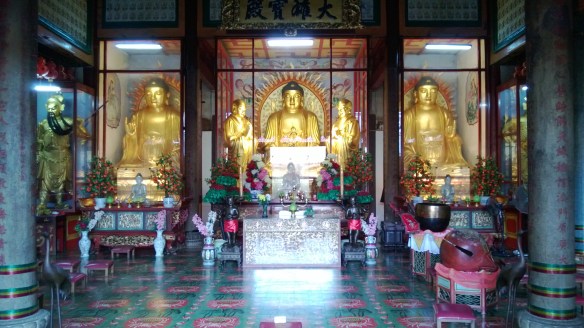 Buddha images in one of the temples. The Buddhas were donated to the temple by the current King of Thailand.