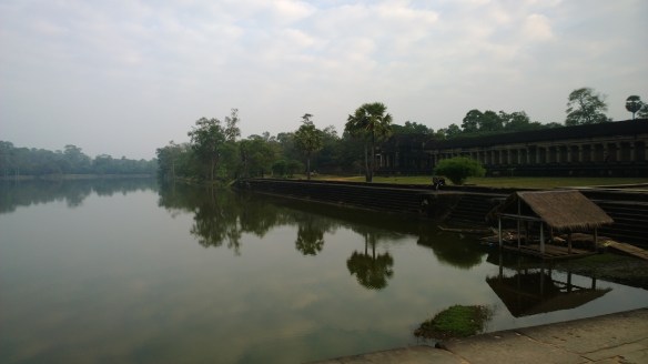 The huge moat that surrounds the Angkor Wat temple.  The moat is 200 meters wide, and 5.5km total length around the complex.