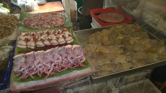 Live frogs on the right, less live on the left. The middle row of frogs are alive, but have their hearts pulled out of their chests.