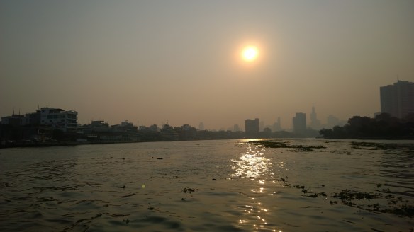 Sunrise as we cross the Chao Phraya River