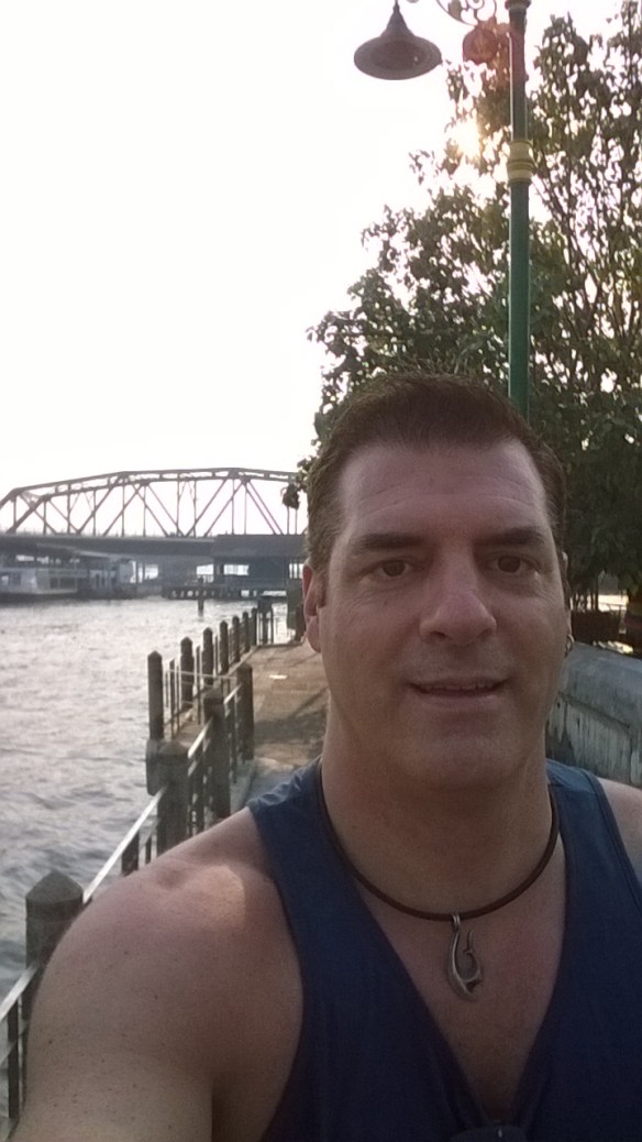 Riding on the bike path along the river