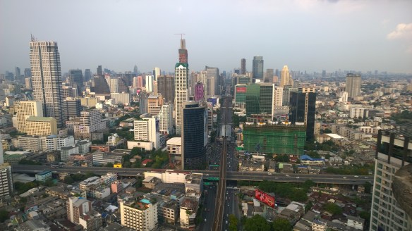 From the top of the building, looking down Sathorn Road